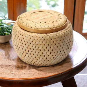 Panier en bambou rond en gros, boîte de rangement tressée pour aliments, organisateurs pour la maison et le jardin, petits articles ménagers, panier décoratif - Product Image 3