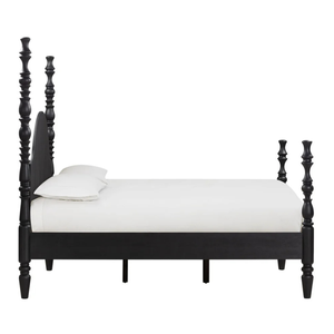 Traditional Black <b>Poster</b> Bed <b>Frame</b> With Carved Spindle Posts And Arched Headboard Solid Wood Construction - Product Image 4