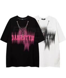 T-shirt décontracté oversize en polyester 100% à col rond avec logo et dentelle, doux et respirant, pour le printemps et l'été - Product Image 1