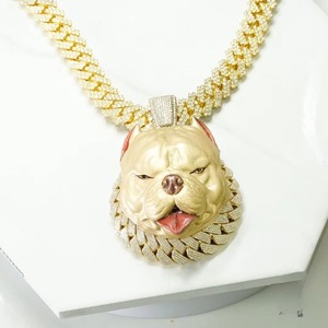 24K Gold Hip Hop Pitbull Dog Head Pendant With Moissanite Iced Out <b>Chain</b> For Men's Everyday Wear Pendant Animal <b>Rapper</b> Pendant - Product Image 1
