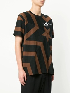 Men's Black Brown <b>Geometric</b> Pattern Short Sleeve O-Neck T-<b>Shirt</b> Regular Fit Front Logo Lightweight Polyester Jersey - Product Image 3