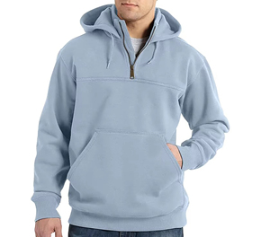 Sweat-shirt à capuche zippé bleu clair pour homme, coupe classique, couleur unie, style décontracté avec poche avant, style automne - Product Image 1
