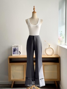 Regular Women's Two Piece Short-Sleeve Shirt Flared Pants Set VANTA Office Lady Spandex / Polyester Full Length <b>Patchwork</b> - Product Image 2