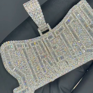 Colgante de Lujo Chapado en Oro Rosa y Plata con Moissanita Iced Out, Estilo Hip Hop, con Piedras VVS Baguette y Redondas para Fiesta - Product Image 5