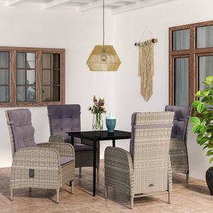 Set da Pranzo da Giardino in Rattan Grigio per 4 Persone, Resistente alle Intemperie, Arredamento da Esterno in Stile Contemporaneo con Struttura in Metallo - Product Image 1