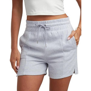 Pantalones cortos de lana para mujer, diseño de dobladillo curvo, cintura alta, bolsillos laterales, cordón elástico en la cintura, ajuste relajado, ropa de verano - Product Image 3