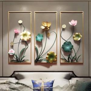 Contemporary Metal <b>Wall</b> Art Set Floral Design Gold Frame Handmade Decor for Home Decoration Large 33-40 Inch - Product Image 6
