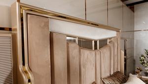 Juego de Dormitorio de Lujo Moderno Estilo Italiano en Madera de Teca Sólida, Cama King Size, Detalles de Espejo Acanalado, Tocador, Muebles para el Hogar - Product Image 6