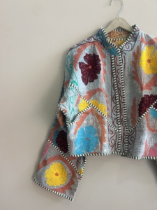 Indian Embroidered Vintage <b>Kantha</b> Boho <b>Jacket</b> Kiara Cut Suzani <b>Kantha</b> <b>Jacket</b> - Product Image 2