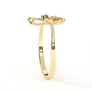 Anillo de Diamantes con Diseño de Corazón Romántico Minimalista, Anillo de Compromiso de Oro Amarillo con Corte Brillante Redondo para Mujer, Joyería con Diamantes Laterales - Product Image 2