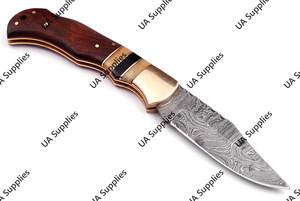 Couteau de poche pliant en acier Damas de haute qualité, indispensable pour l'extérieur, avec manche en bois naturel et étui en cuir, OEM ODM personnalisé - Product Image 6