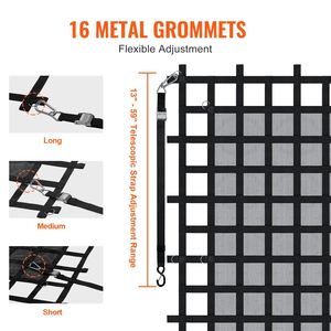 Filet de chargement robuste pour benne de camion 96 po x 81 po avec 4 sangles réglables, mousquetons, crochets en S et attaches à cliquet résistantes à l'usure - Product Image 3