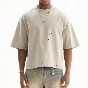 Camiseta Oversize de Algodón Pesado Lavado Estilo Vintage para Hombre 2026, Diseño Desgastado y Corte Cuadrado para Primavera Verano - Product Image 1
