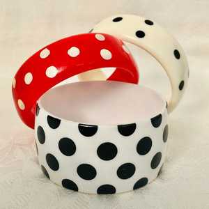 Bracelet manchette épais en résine acétate pour femme, motif rayé à pois, bijou de poignet rond en acrylique pour soirée - Product Image 6