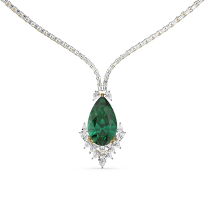 Luxury Women's 18K Gold <b>Emerald</b> Cut <b>Pendant</b> Necklace with Round Brilliant Diamonds Rhodium Plated Link Chain Wedding Jewelry - Product Image 1