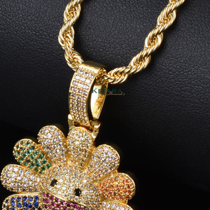 Pendentif fleur mignon avec strass colorés cultivés en laboratoire, argent 925 plaqué or 22 carats, bijoux unisexes pour tous les jours - Product Image 5
