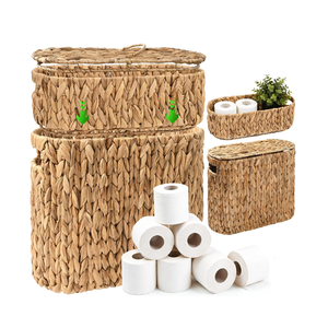 New <b>Design</b> 2 in 1 Water Hyacinth Toilet Paper Storage with <b>Lid</b> Bathroom Storage Container Made <b>by</b> Vietnamese Artisans - Product Image 1