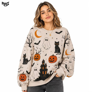 Sudaderas Retro Personalizadas para Mujer, Sublimación Completa, Diseño Multicolor, Sudadera de Poliéster Beige, Venta al Por Mayor, Ropa Urbana - Product Image 1