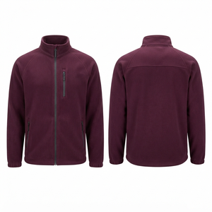 Mens 320 GSM Premium Polar <b>Fleece</b> <b>Work</b> Jacket Burgundy Contrast Zip Chest Panel Custom Embroidery Print Heat Transfer Logo - Product Image 1