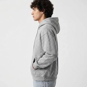 Wholesale Mens Gray <b>Navy</b> Color Block Hoodie 360GSM Cotton Fleece Pullover Custom Logo Streetwear Sweatshirt - Product Image 2