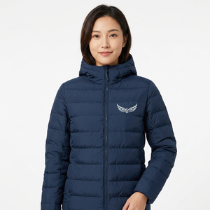 Chaqueta Acolchada Reversible Unisex Azul Marino con Cuello Alto, Logotipo Frontal, Cierre de Cremallera, Impermeable, Casual, Gruesa, 100% Algodón para Invierno - Product Image 4