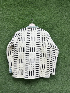 Handmade Eco-Friendly Breathable Quilted Cotton <b>Jacket</b> for <b>Women</b> | Autumn/Winter/Summer <b>Lightweight</b> Boho Outerwear Black - Product Image 4