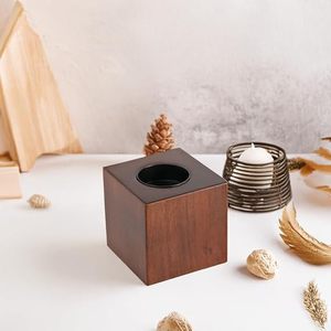 Handmade Wooden Cube <b>Tealight</b> Candle <b>Holder</b> Decorative Tabletop Candle Stand for Home Wedding Decor - Product Image 2