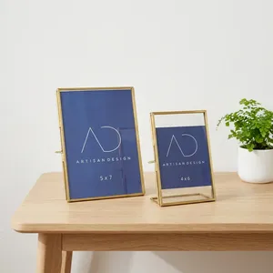 ARTISAN DESIGN Modern <b>Gold</b> Metal Glass Photo <b>Frame</b> Tabletop 5X7" Display <b>Frame</b> Desktop Home Office Wedding Decor Portrait Shape - Product Image 2