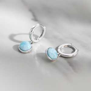 Natural Larimar Hoop Earrings 925 <b>Sterling</b> <b>Silver</b> Gold Plated Dangle <b>Huggie</b> Blue Gemstone Jewelry for Women Party Gift - Product Image 2