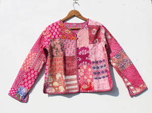 Cotton Women's <b>Quilted</b> <b>Jacket</b> Block Printed Boho Style Handmade Breathable Woven Stripe <b>Jacket</b> Bulk Product - Product Image 1