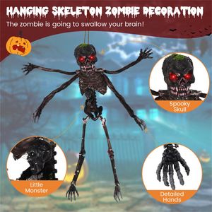 Scheletro Decorativo di Halloween da 1,8 m con Suoni, Occhi Rossi Lampeggianti e 4 Braccia Posizionabili, Corda per Appendere e Teschio Extra - Product Image 6