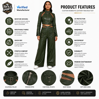 Ensembles haut et pantalon en similicuir avec logo personnalisé, col montant, manches longues, poches latérales, vêtements pour femmes, ensembles deux pièces en similicuir