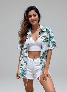 Camisa con botones y estampado tropical para mujer, informal, de verano, para vacaciones en la playa, con cuello, ligera, elegante, a la moda, para uso diario - Product Image 2