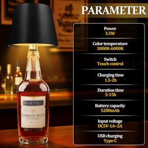 Portable Wireless Bottle Lamp Attachment with 5200mAh Rechargeable Battery <b>LED</b> <b>Touch</b> Control 3 <b>Light</b> Modes for Bar Restaurant - Product Image 3