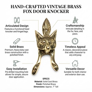 PUÑAL DE PUERTA DECORATIVO CON DISEÑO DE ZORRO, HERRAJE ORNAMENTAL TRADICIONAL PARA PUERTAS DE ENTRADA - Product Image 2