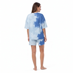 Conjunto de moda tie-dye para mujer, estampado personalizado, camiseta de cuello redondo y manga corta holgada, y pantalones cortos, estilo urbano relajado, dos piezas. - Product Image 4