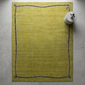 Modern Olive Green Hand Knotted Wool Area Rug Minimalist Border Design Handmade Carpet for Living Room Bedroom Decor - Product Image 1