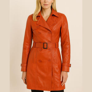 Manteau long d'hiver en cuir pour femme, veste tendance, texture douce, adapté aux tenues quotidiennes et au confort - Product Image 1