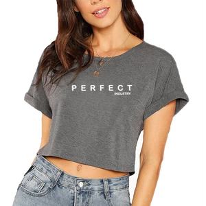 Camisetas Casuales Grises para Mujer 2023, al por Mayor, con Logotipo Personalizado, en Stock, Crop Top, Camisetas de Verano para Mujer - Product Image 1
