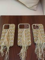 Coque de téléphone classique en satin faite à la main avec broderie de perles de cristal, étui de protection de luxe écologique pour smartphone