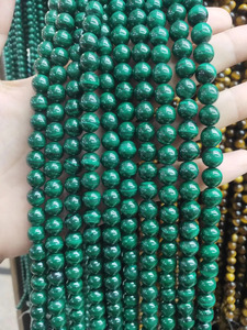 Vente en gros de perles rondes en malachite naturelle de 8 mm, perles de pierres précieuses polies pour la fabrication de bijoux et de bracelets - Product Image 2