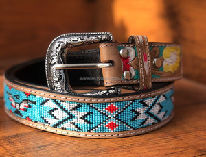 New Handmade Beaded <b>Tooled</b> Leather Carving <b>Belts</b> Available in All Sizes Western Design Bohemian Western Fashion Vintage Sty - Product Image 4