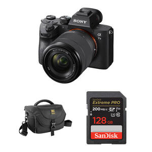 Cámara sin Espejo A7 III para Vlogs con Pantalla Dual, Sensor CMOS, Cuerpo de Plástico, Lente de 28-70 mm F/3.5-5.6 y Paquete Básico - Product Image 1