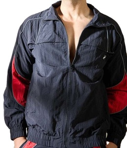 windbreaker suit black red colorblock nylon crinkle Fabric custom embroidery colorblock Windbreaker Sports Fashion anorak suit - Product Image 3