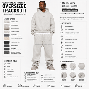 Conjunto de chándal de felpa de tejido personalizado con etiqueta tejida, corte holgado, bolsillo canguro y puños acanalados, para venta al por mayor con marca privada - Product Image 3