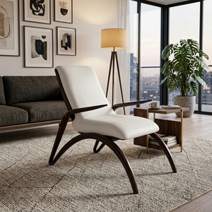 Fauteuil sculptural en bois massif de style Mid-Century Modern, fauteuil d'appoint rembourré, mobilier de luxe en teck pour salon. - Product Image 5