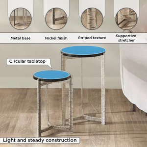 Modern Metal <b>Nesting</b> Coffee <b>Tables</b> With Tempered Glass Tops Contemporary Living Room Furniture - Product Image 3