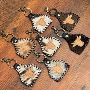 New Promotional <b>Gifts</b> Keychain Cowhide Leather <b>Stitched</b> Key Holder Metal Genuine Leather Keyrings Unique Shape Leather Keychain - Product Image 4
