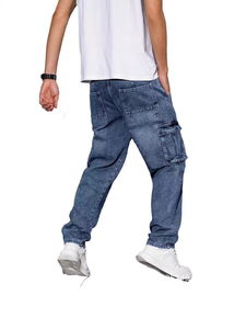 New Arrival Men's Washed Jeans, <b>Cuffed</b> Cargo Pants, Fashion Casual Long <b>Trousers</b> for Men, OEM & ODM Available - Product Image 3