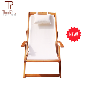 Silla de Playa Plegable de Madera ThinhPhu, Tela Oxford, Silla Luna Plegable Minimalista para Exteriores - Product Image 1